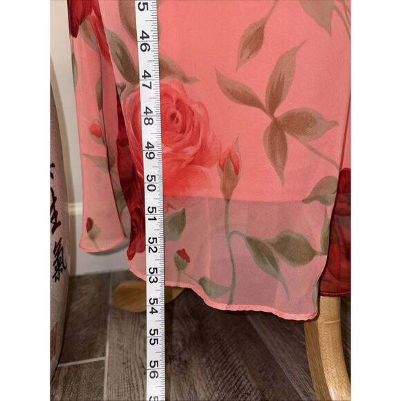 Vintage Y2K Coral Red Rose Holiday Party Dress Chiffon Maxi Slip Dress 90s - Picture 6 of 14